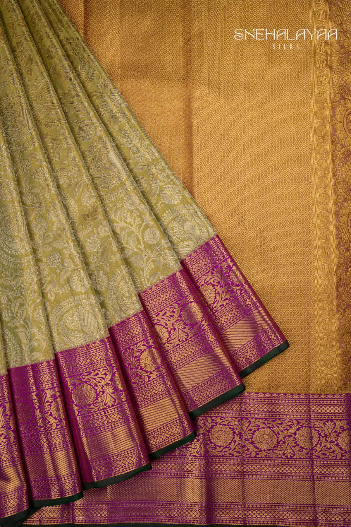 Pear Green Kancheevaram Tissue Silk Saree