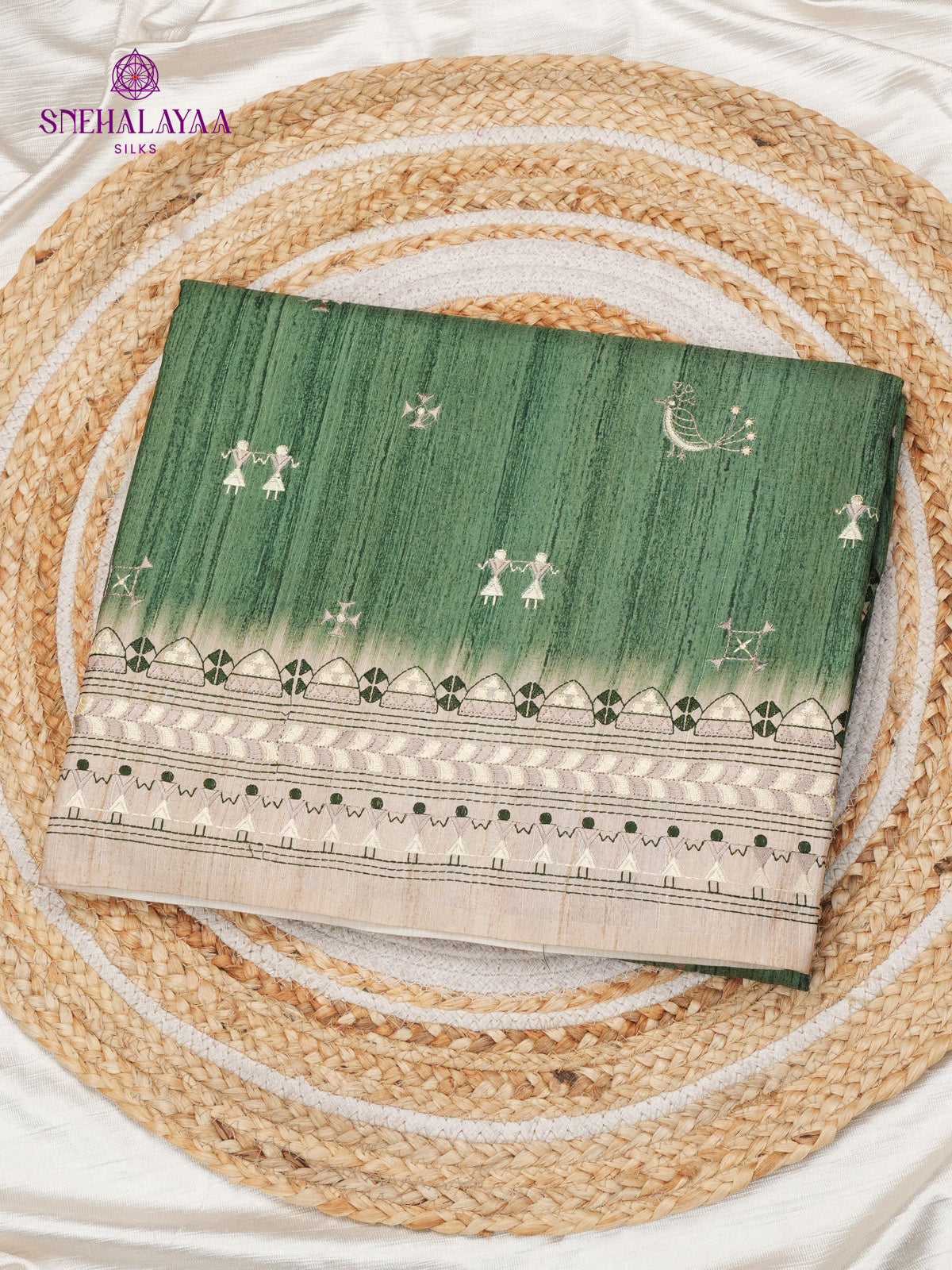 Pastel Green Tussar Embroidery Saree