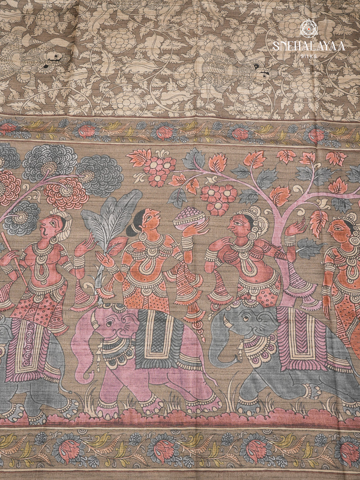 Brown Kalamkari Tussar Saree