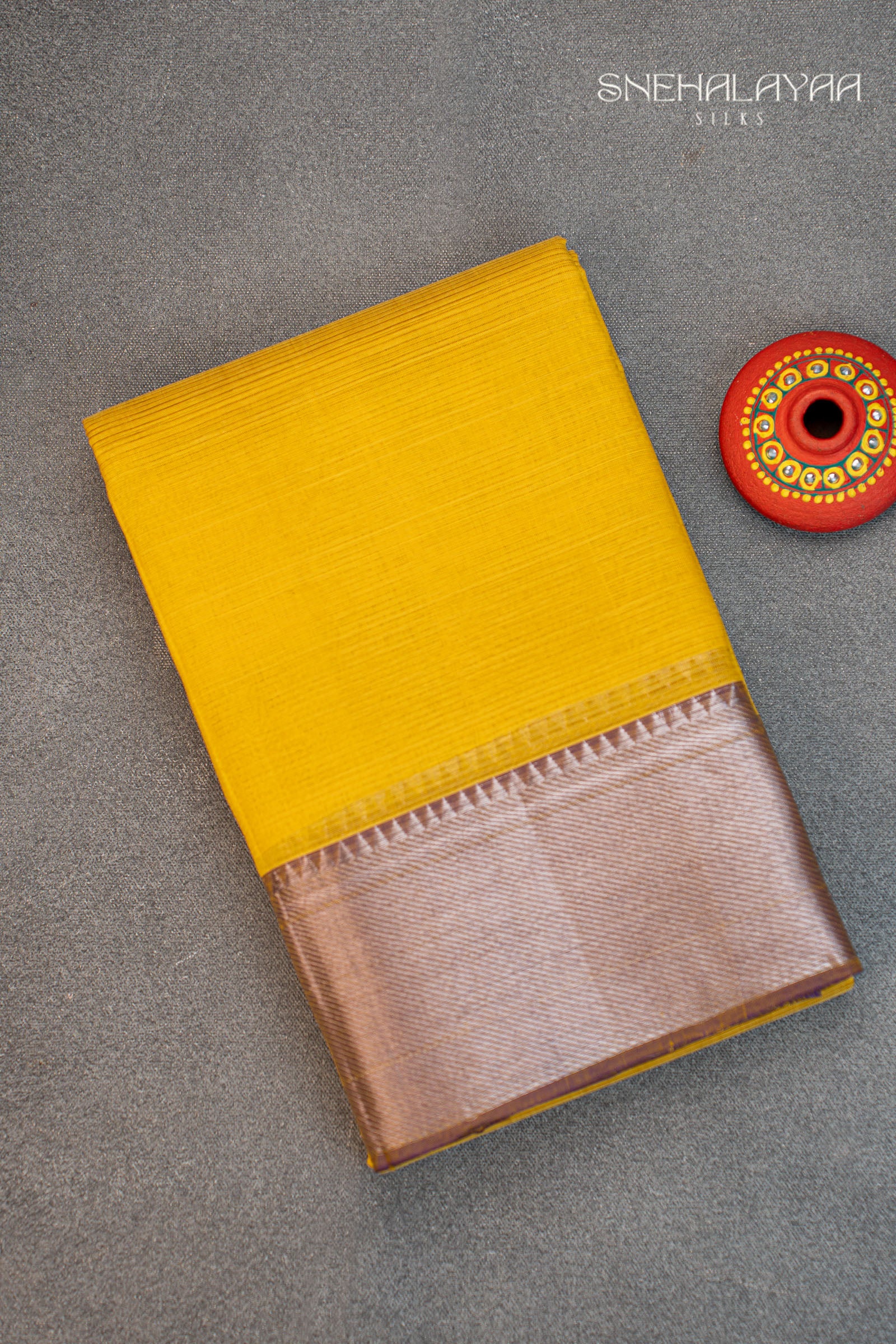 Mustard Yellow Mangalgiri Silk Saree