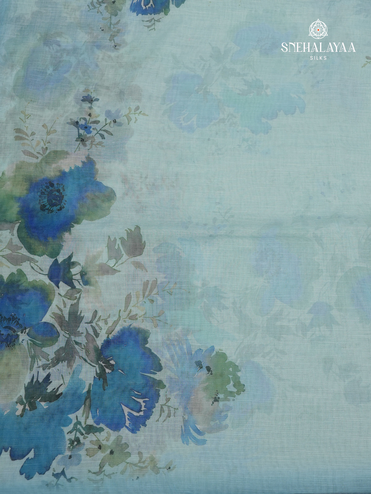 Pastel Blue Printed Linen Saree