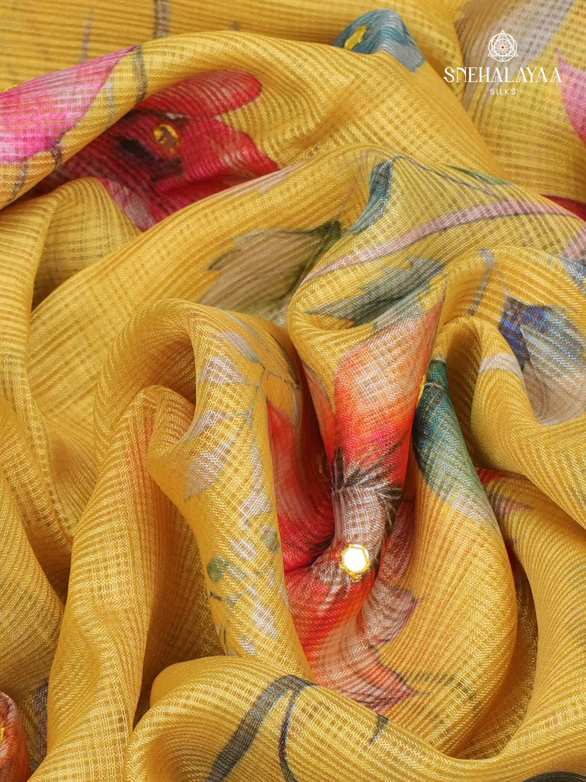 Yellow Kota Embroidery Saree