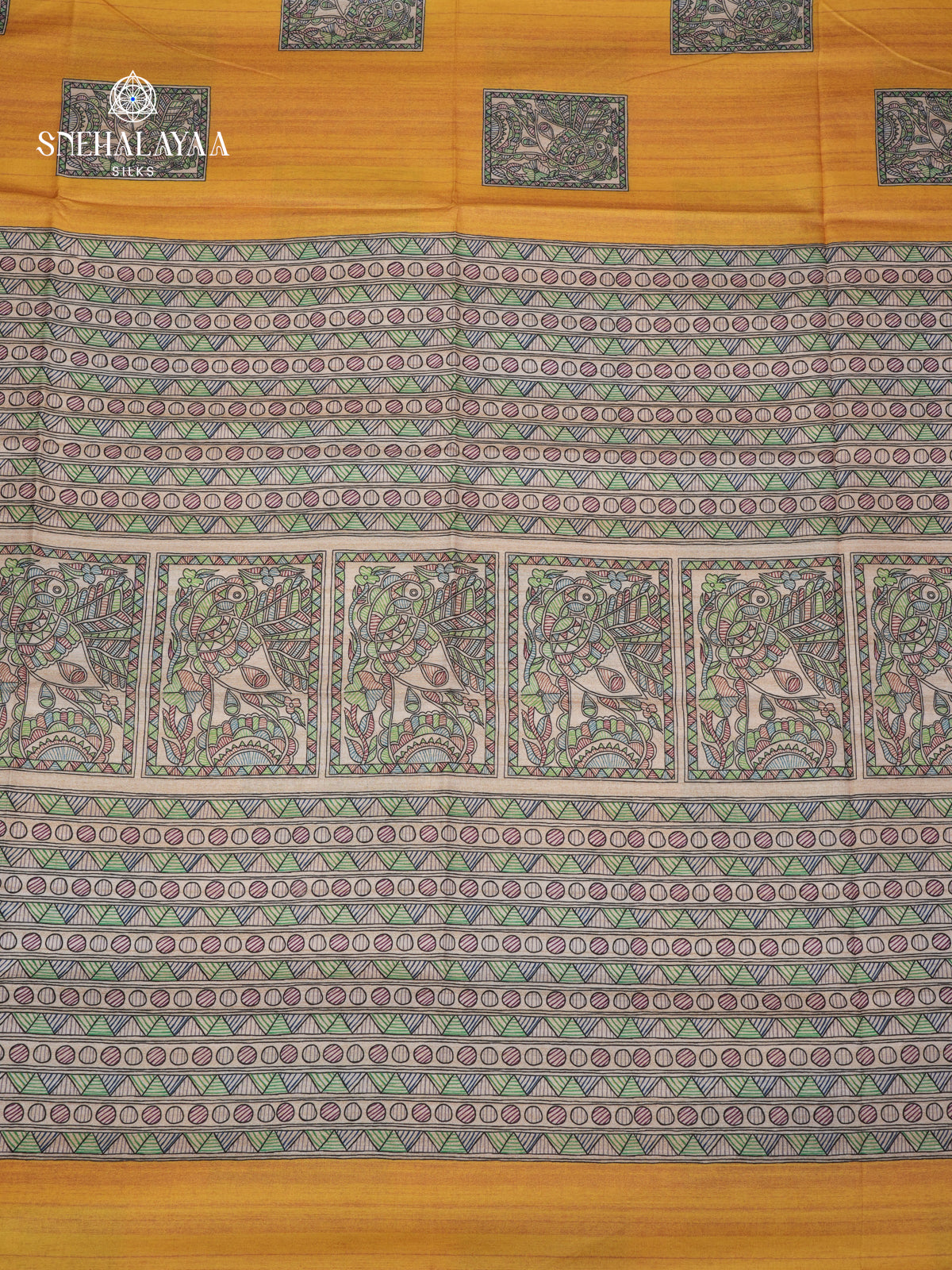 Yellow Madhubani Printed Saree