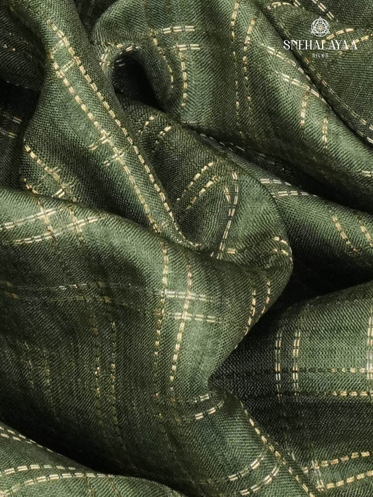 Forest Green Floral Printed Tussar Saree