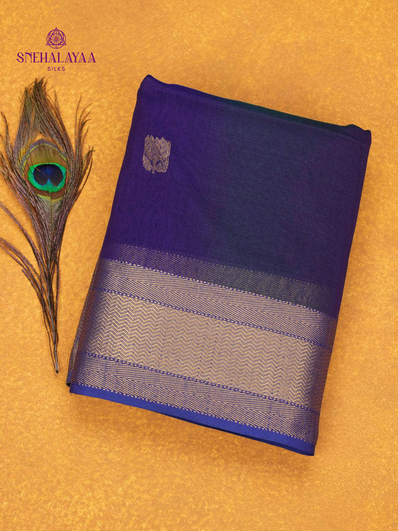 Navy Blue Maheshwari Silk Cotton Saree