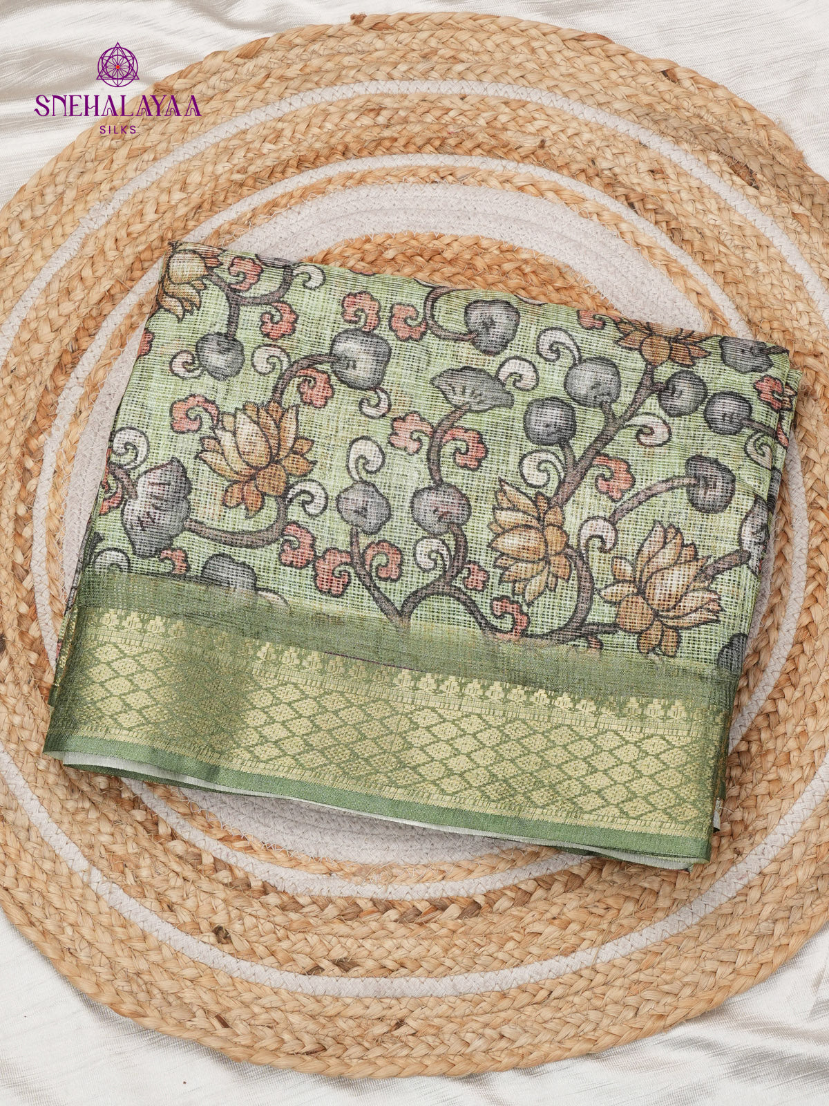 Pastel Green Printed Kota Saree