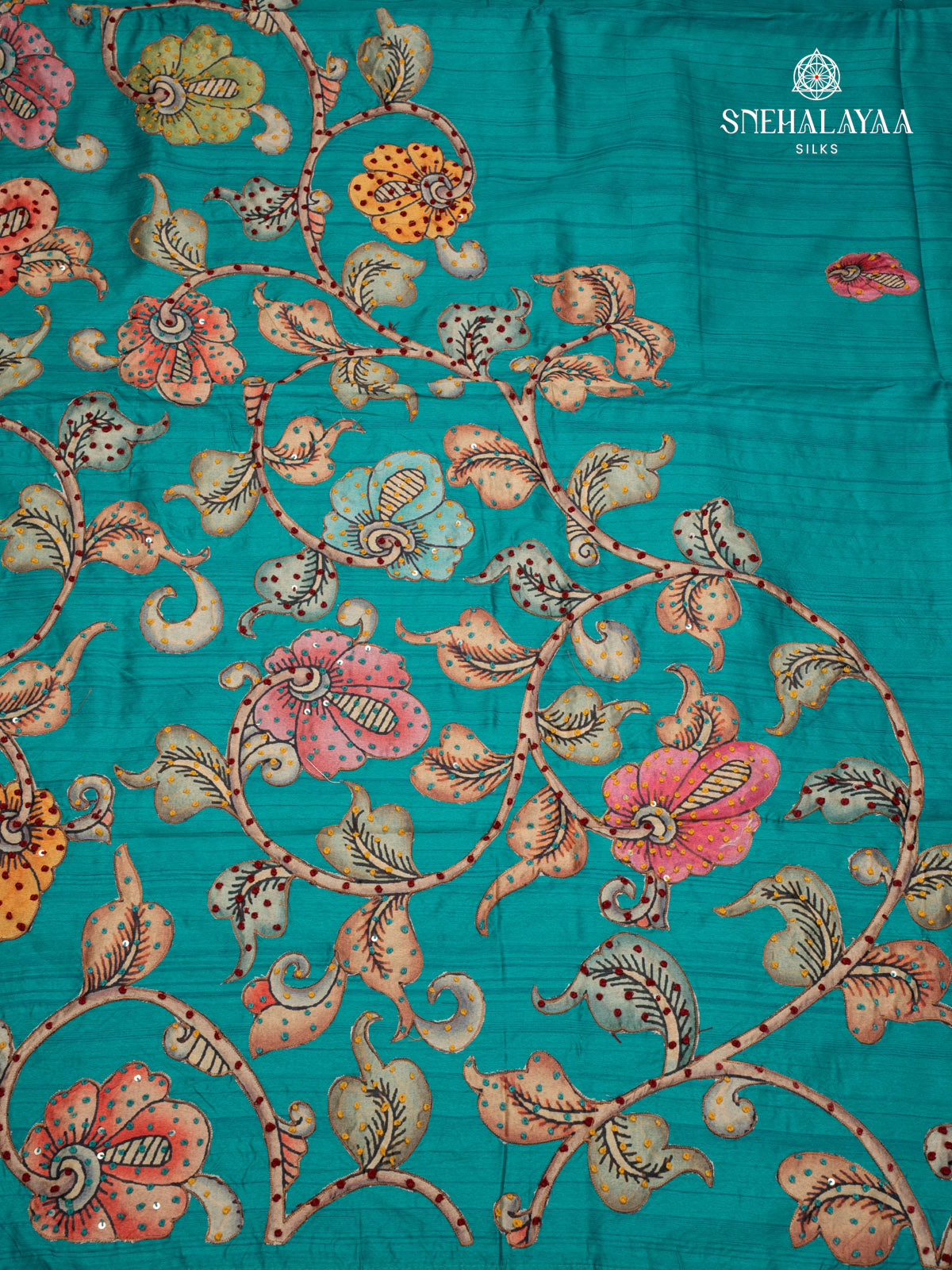 Teal Green Raw Silk Embroidery Saree
