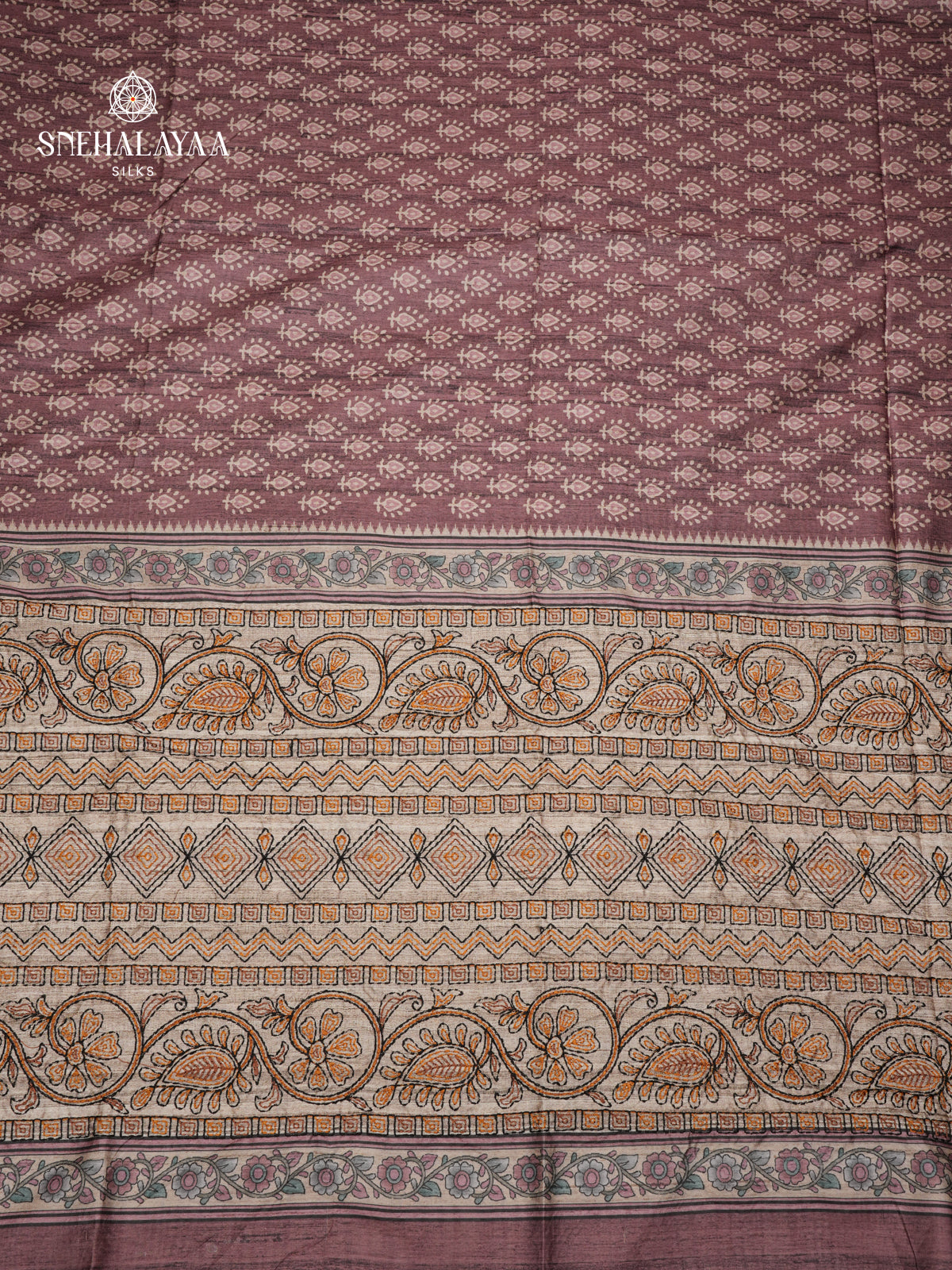Brown Tussar Embroidery Saree