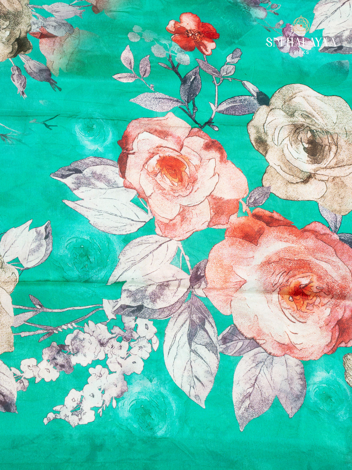 Teal Green Printed Chiffon Saree