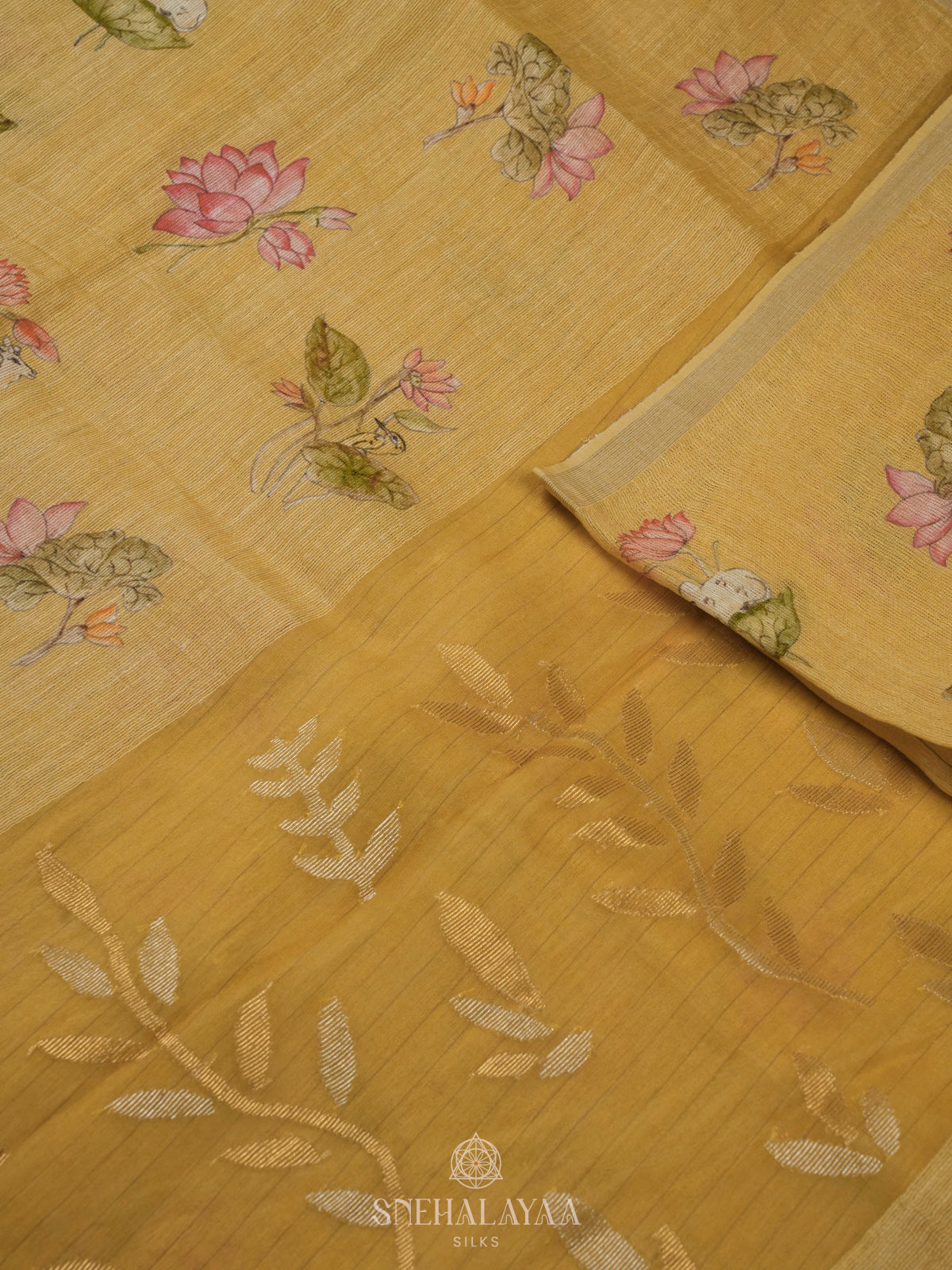 Pale Yellow Linen Kora Silk Saree