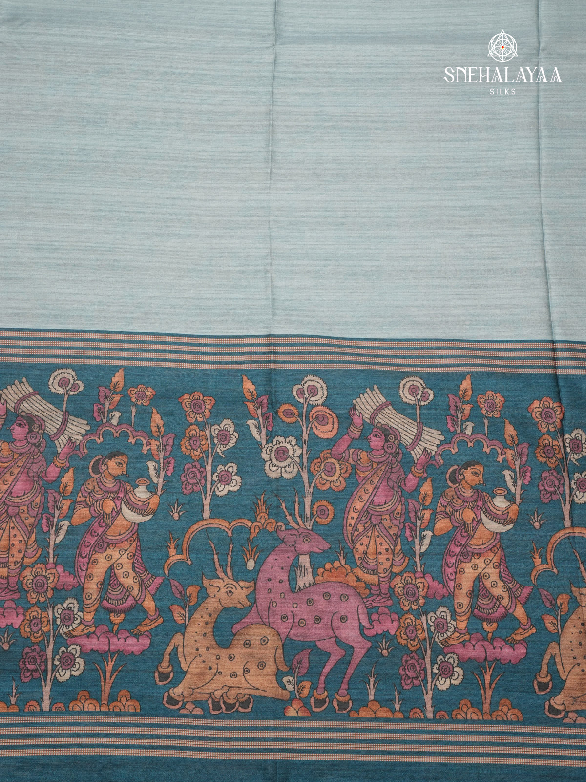 Sea Green Kalamkari Tussar Saree