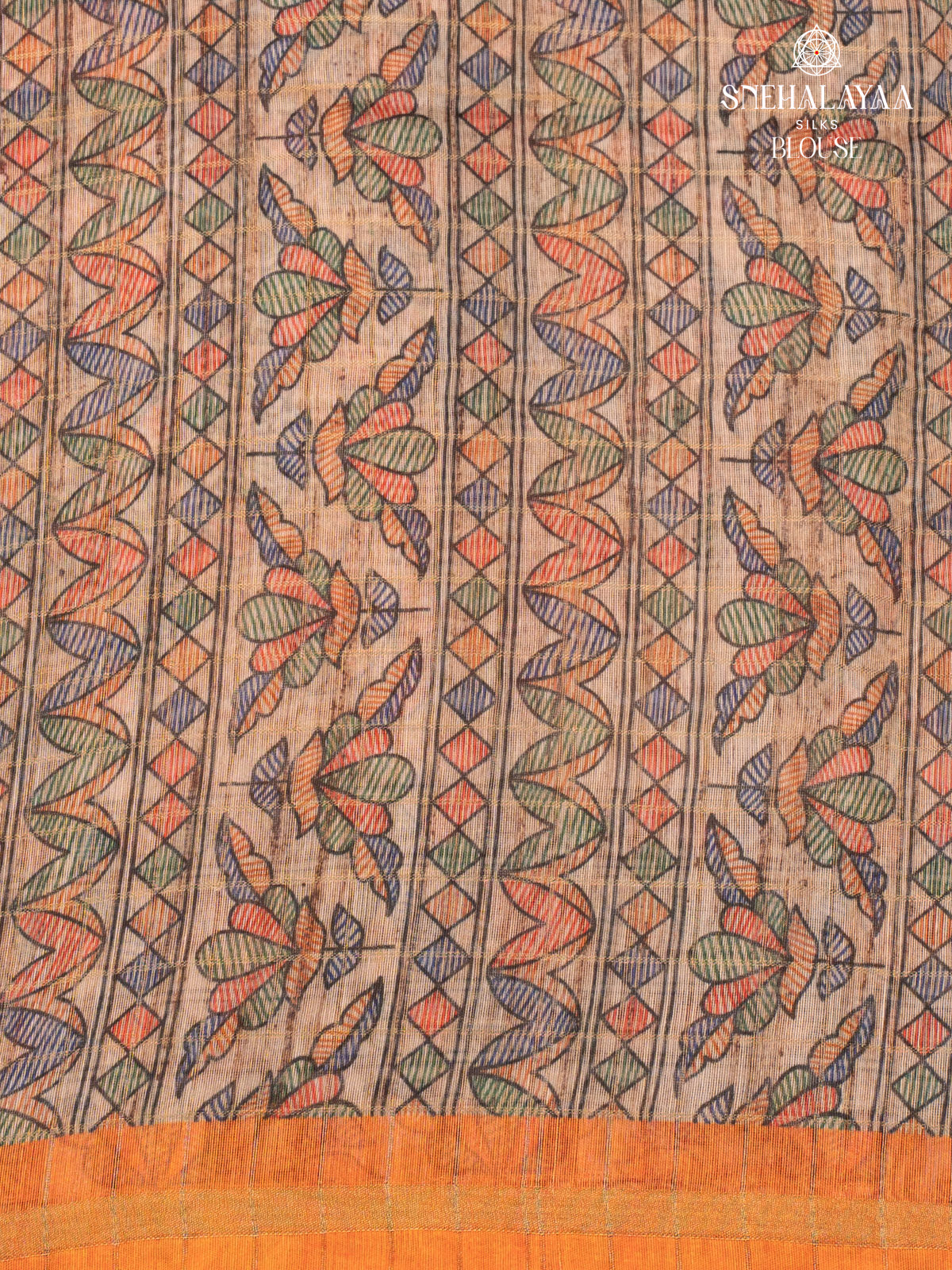 Peach Madhubani Saree