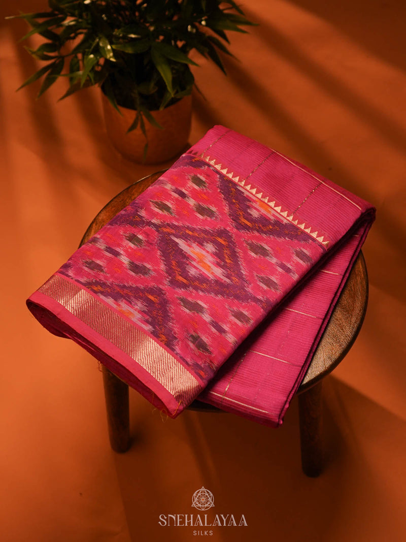 Pink Magalagiri Silk Cotton Saree with Ikat Border