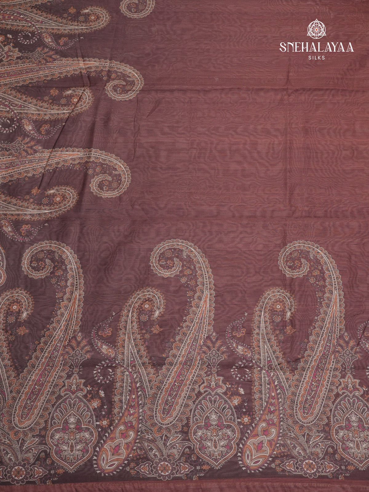 Brown Printed Linen Saree