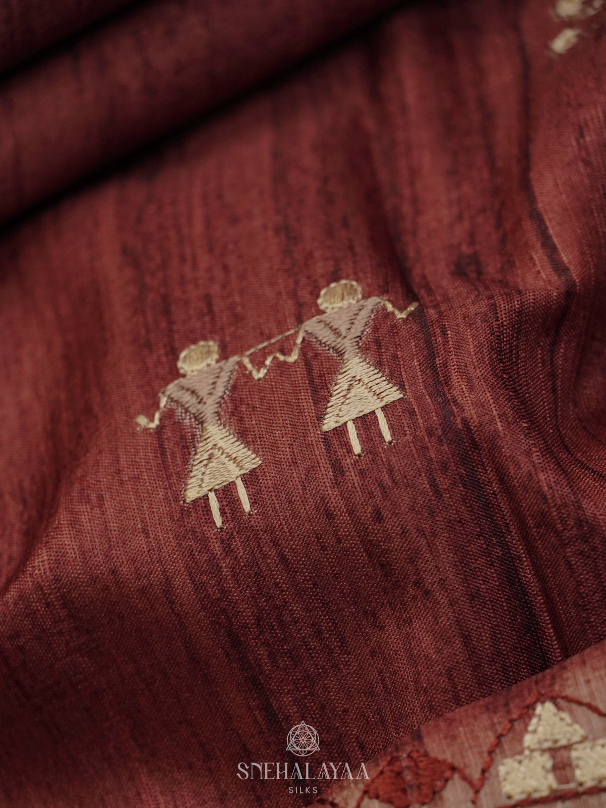 BrownTussar Embroidery Saree