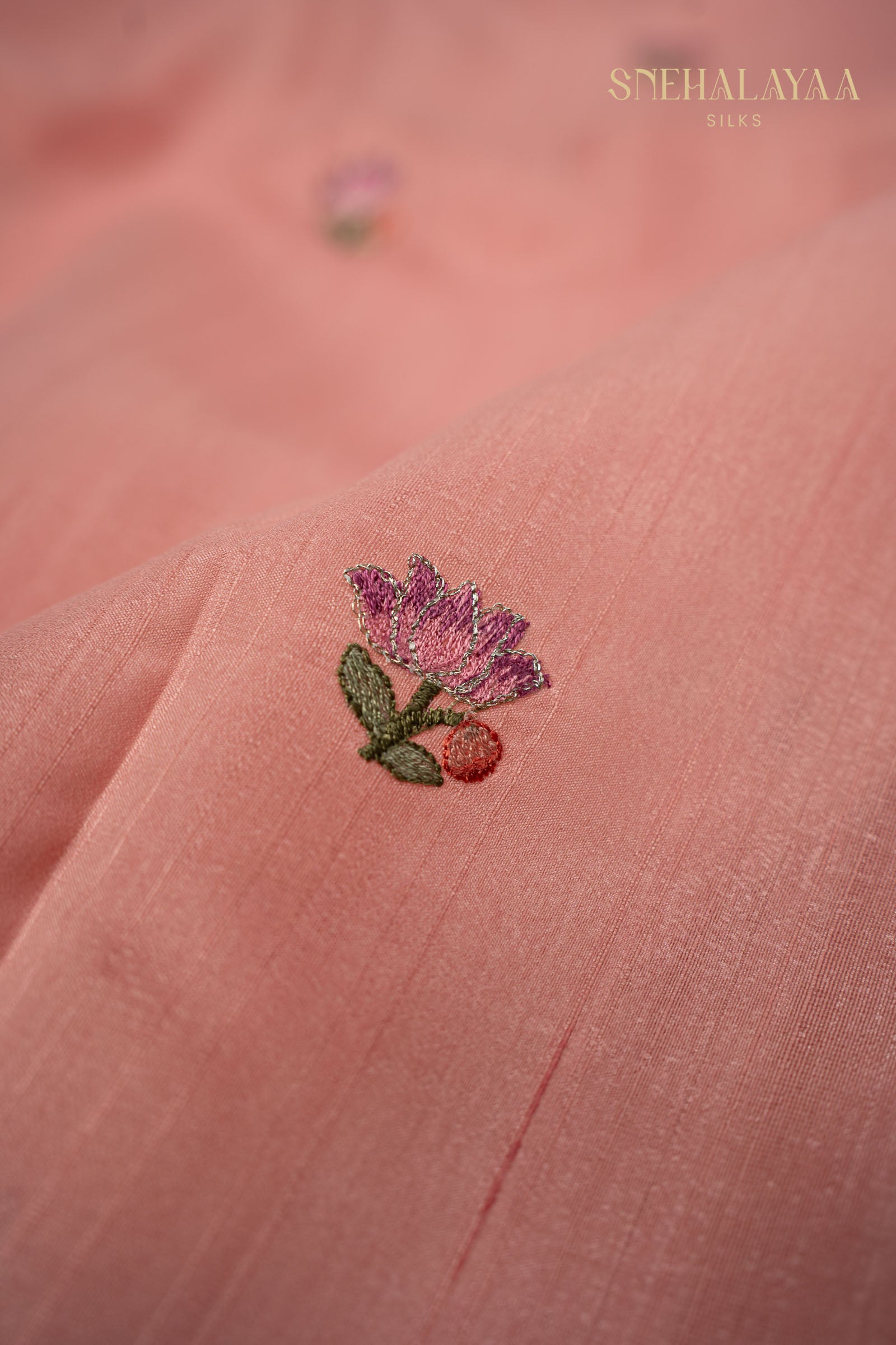 Peach Pink Raw Silk Saree