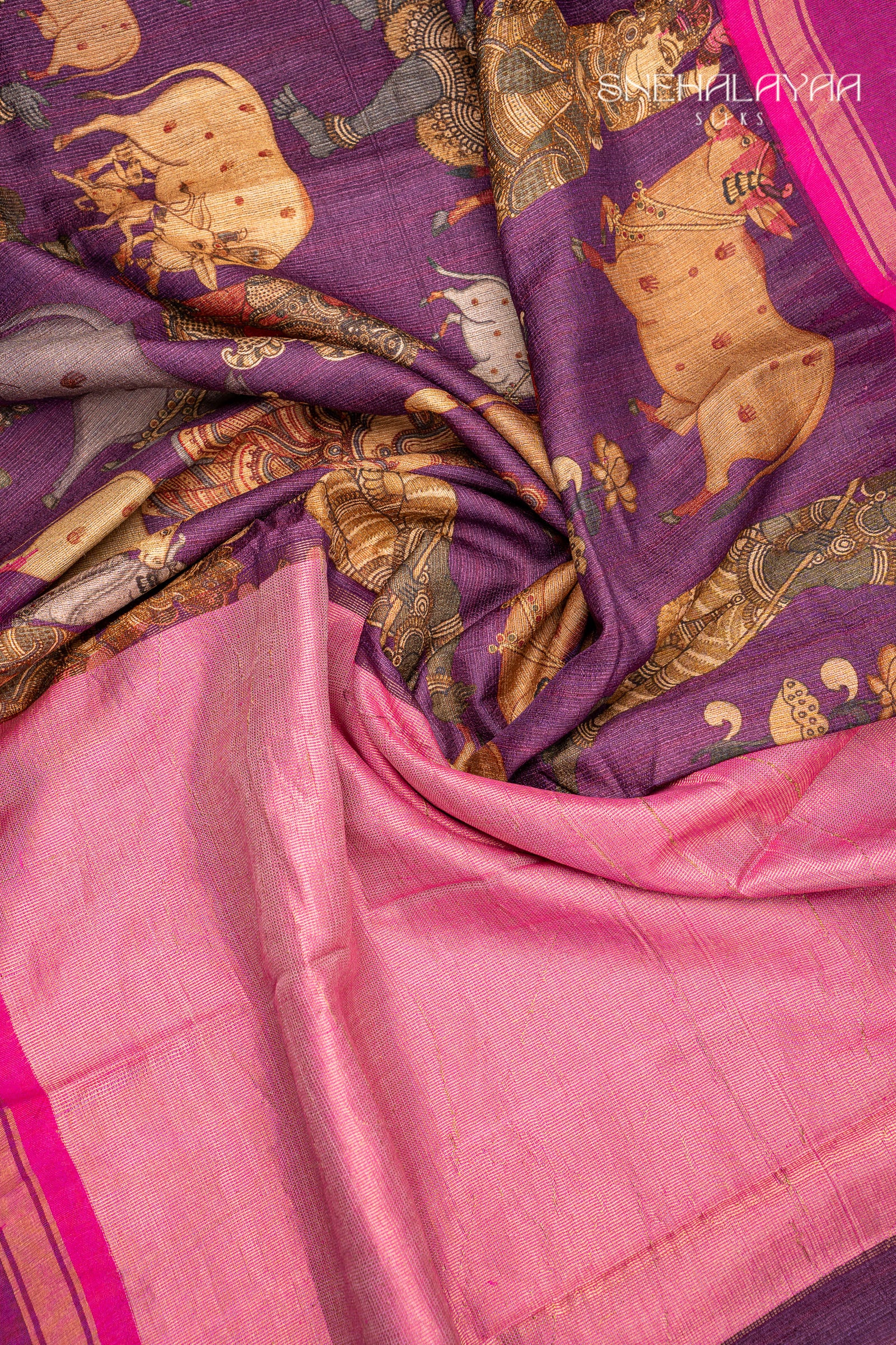 Mauve Purple Jute Tussar Saree