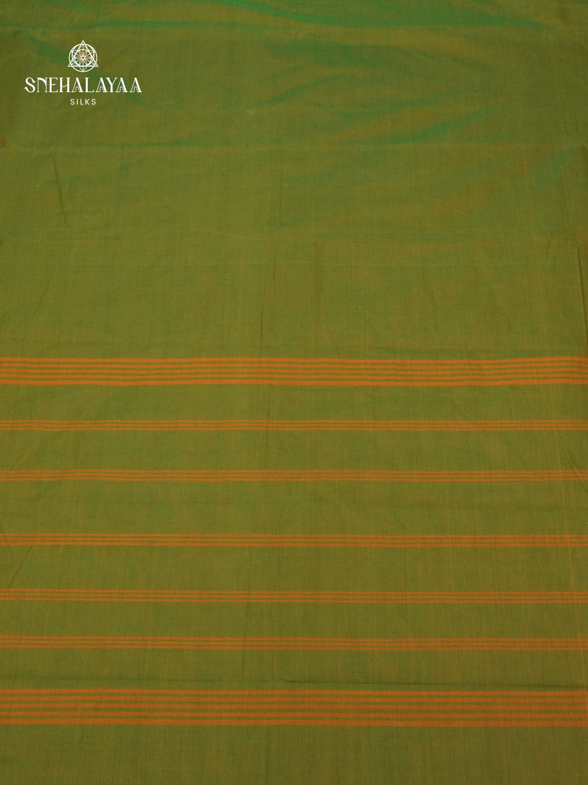 Olive Green Kanchi Cotton Saree with Green Zari Border and Red Edge