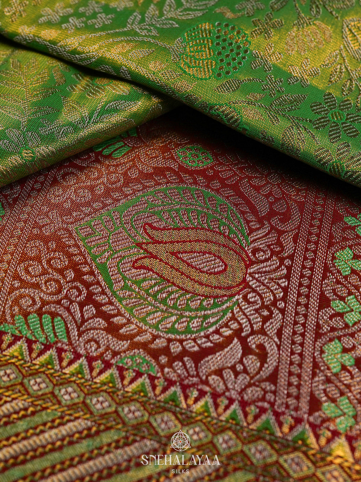 Lime Green Kanjivaram Silk Saree