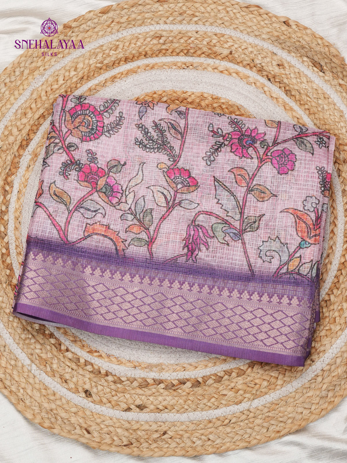 Lilac Printed Kota Saree