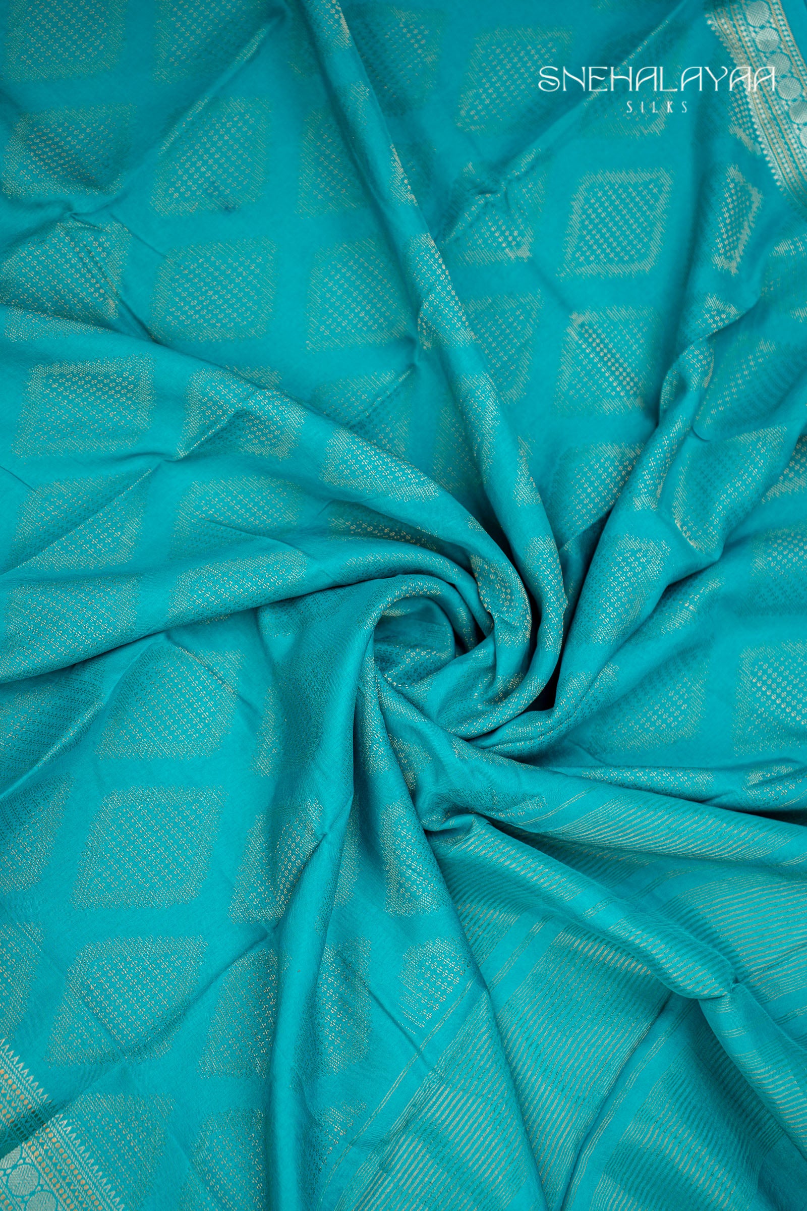 Sapphire Blue Chinon Silk Saree