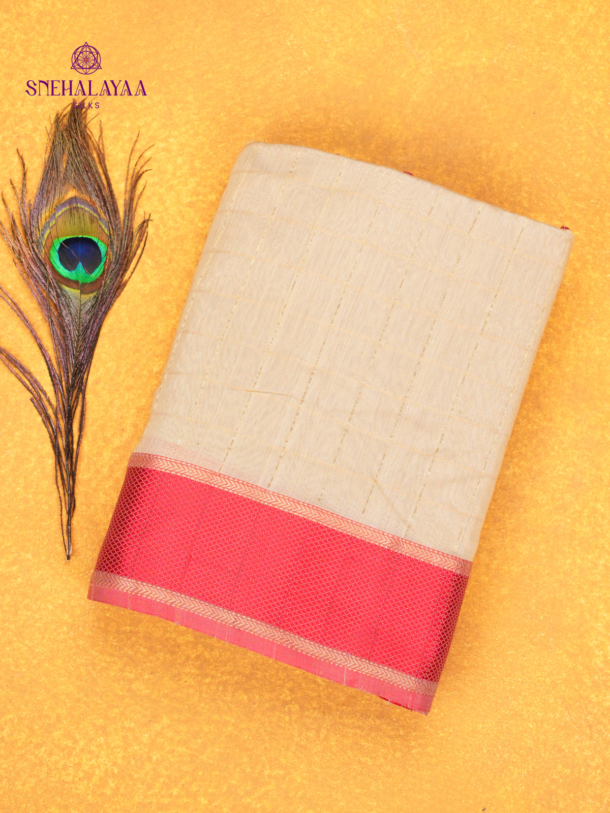 Cream Maheshwari Silk Cotton Saree