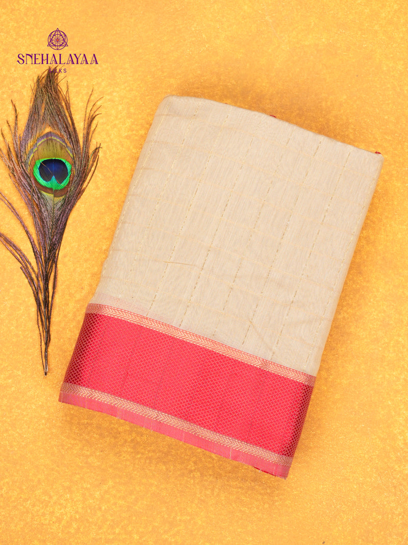 Cream Maheshwari Silk Cotton Saree