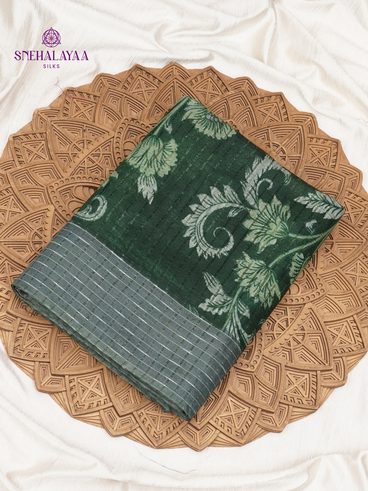 Forest Green Bamboo Silk Saree