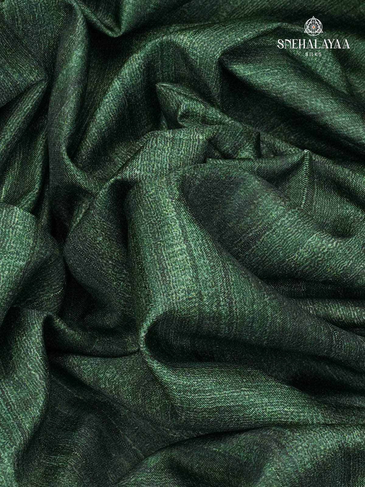 Forest Green Floral Printed Tussar Saree