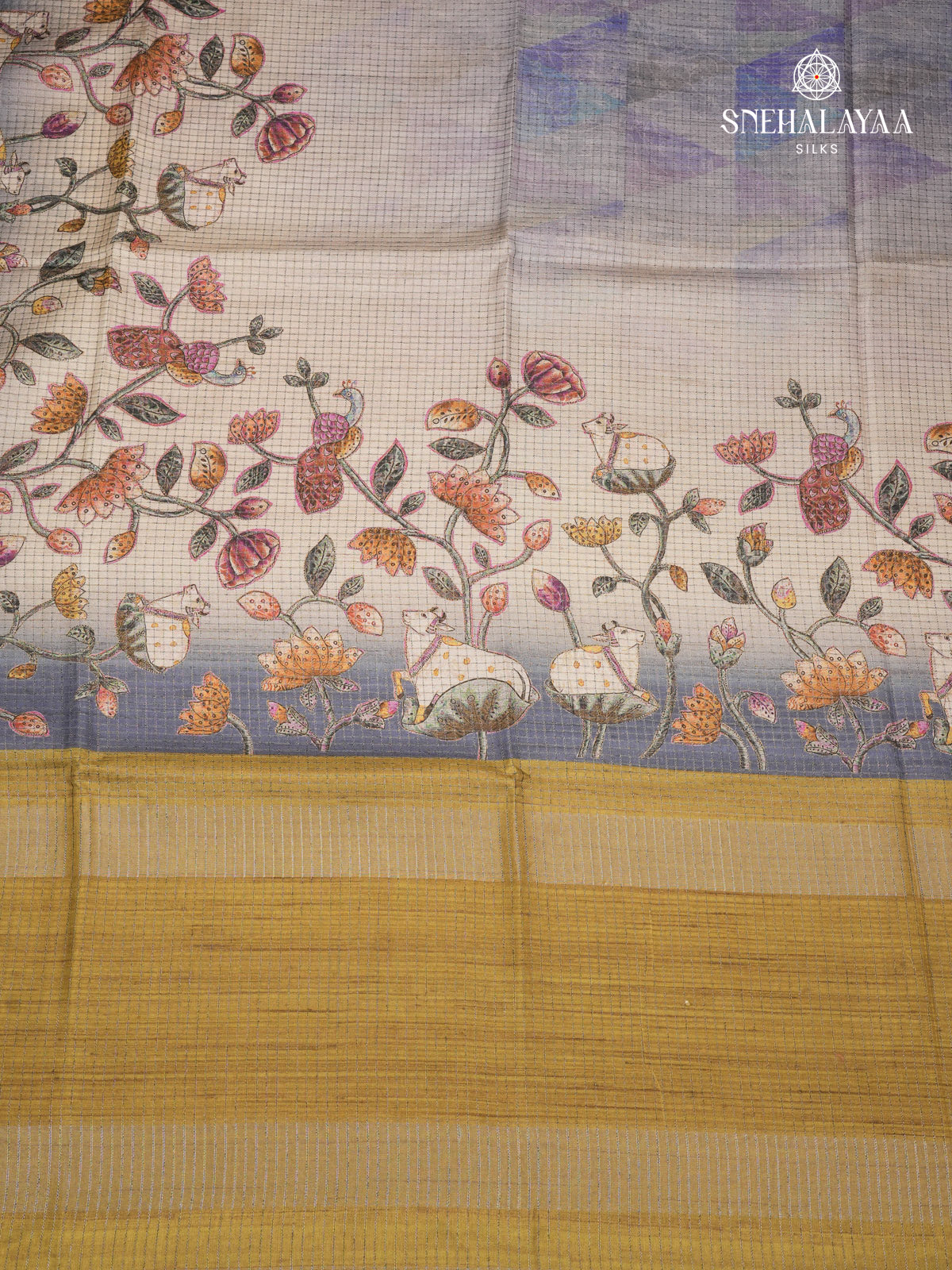 Pastel Blue Floral Printed Tussar Saree