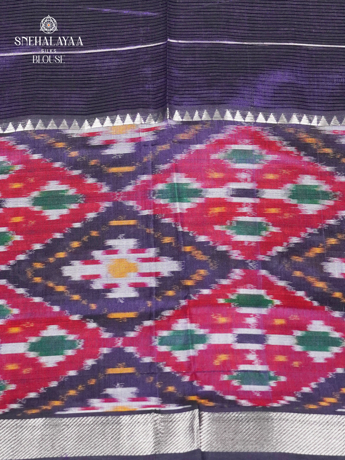 Navy Blue Mangalagiri Silk Cotton Saree with Ikat Border