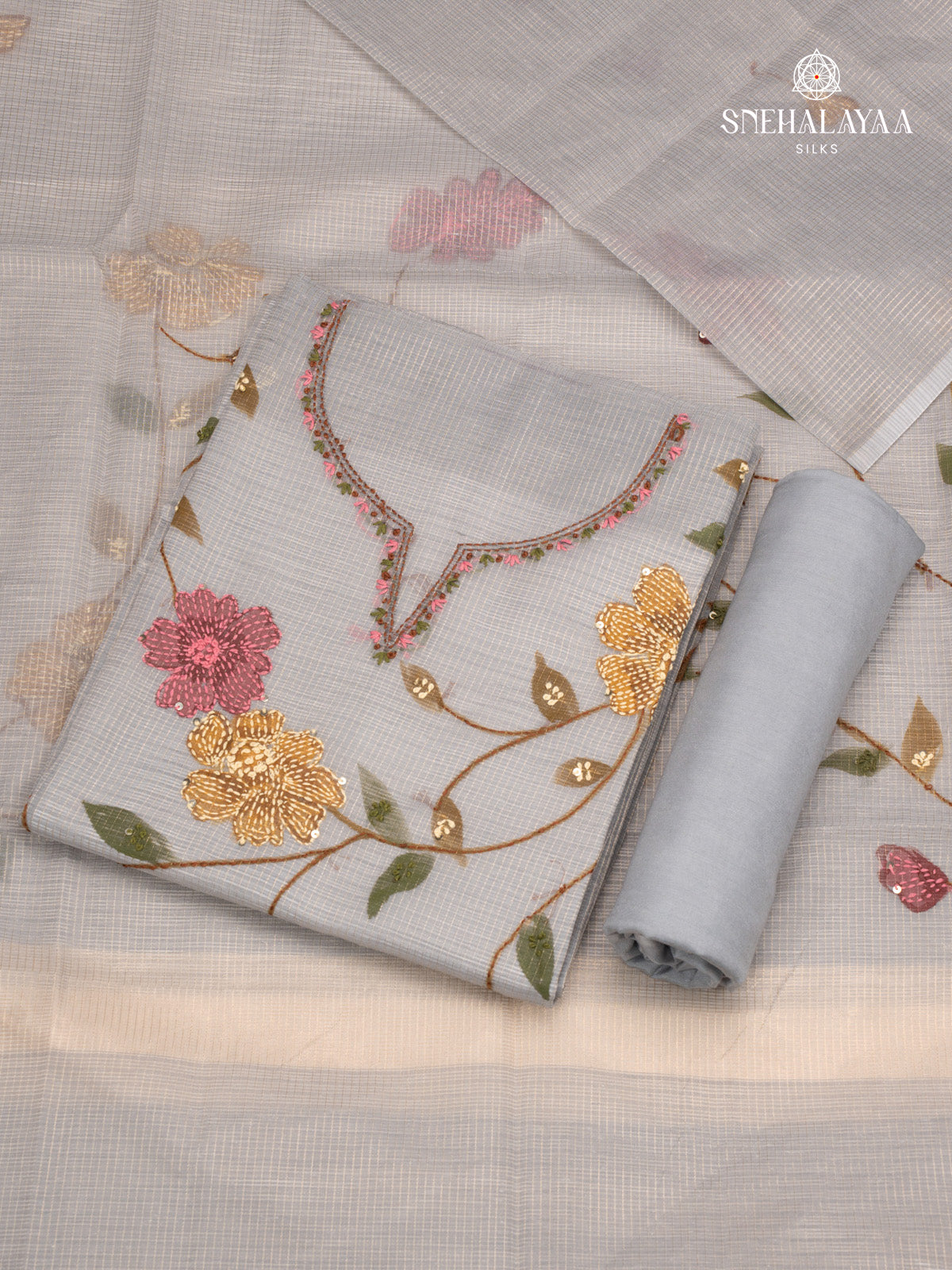 Grey Cotton 3-Piece Salwar Suit Material