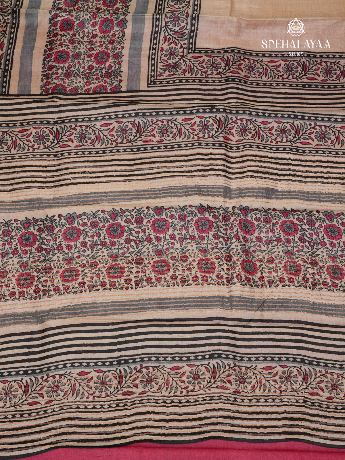 Beige Tussar Silk Saree