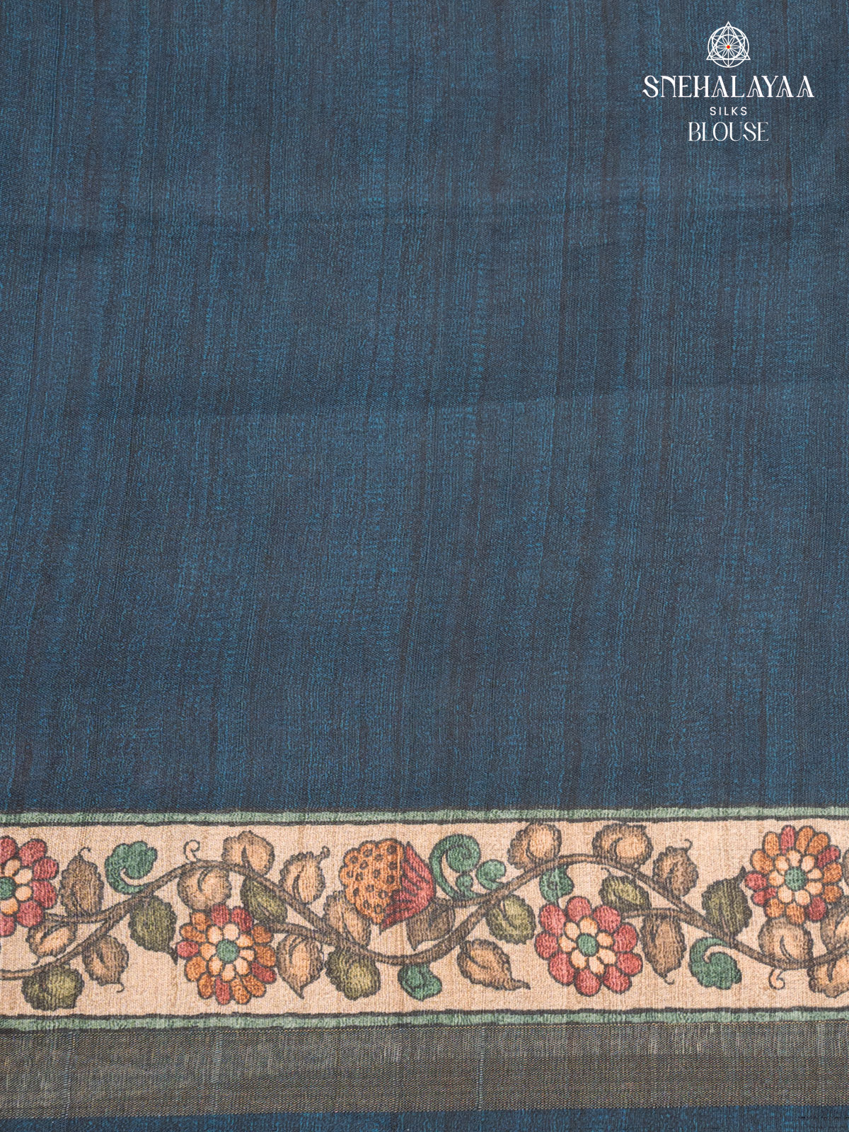 Navy Blue Printed Tussar Saree