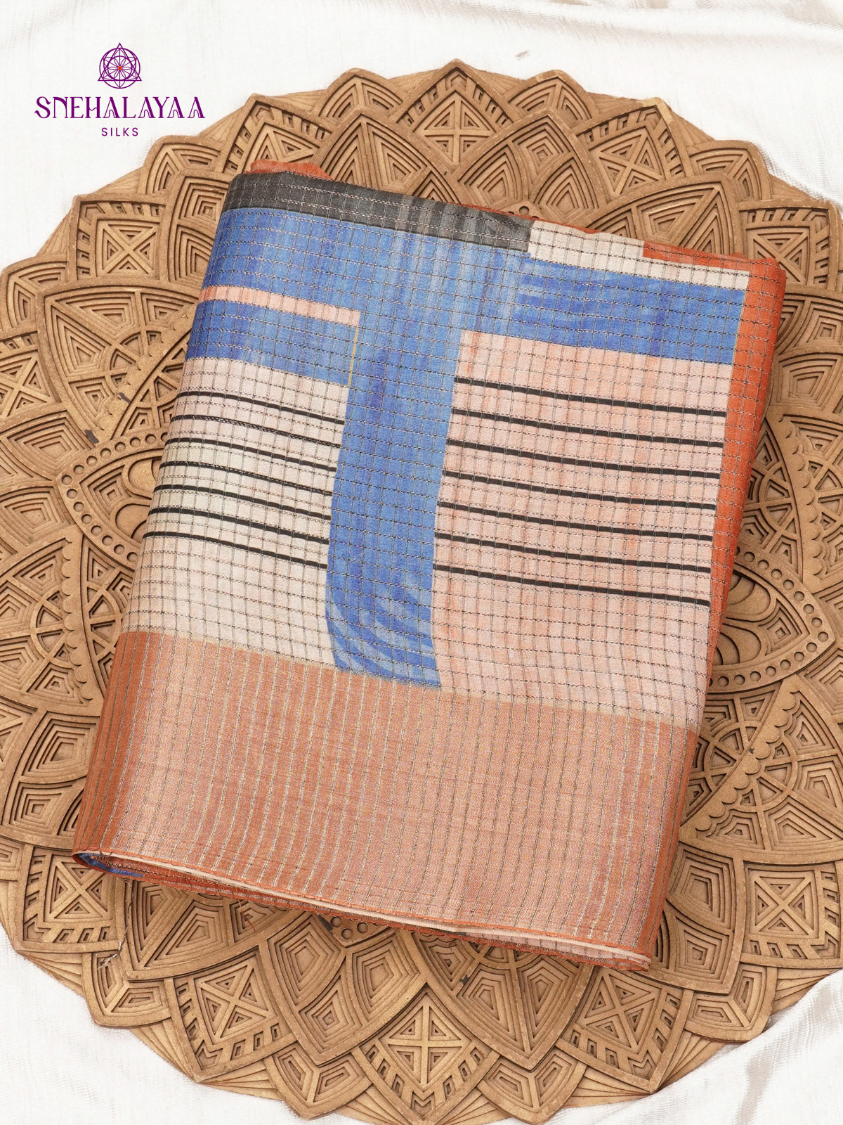 Beige Floral Printed Tussar Saree