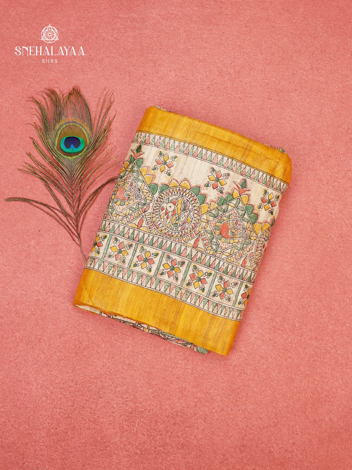 Mango Yellow Madhubani Printed Saree