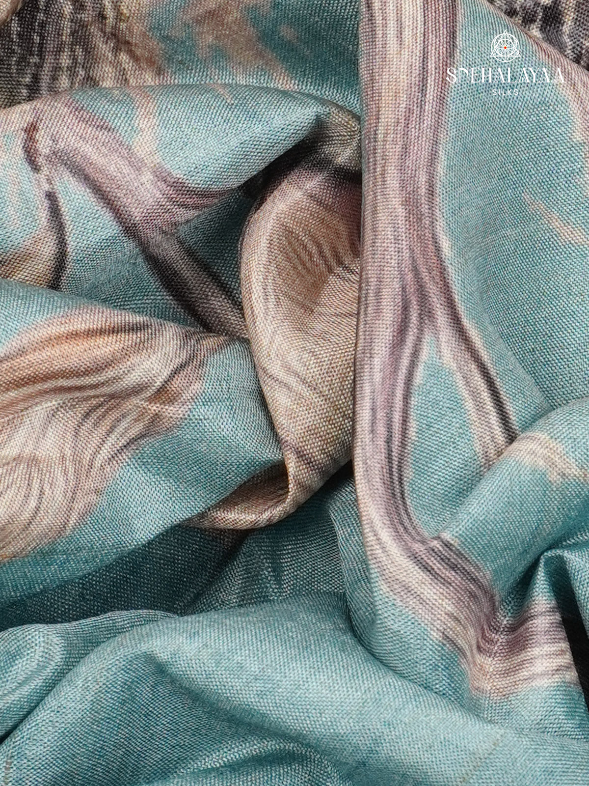 Pastel Blue Floral Printed Tussar Saree
