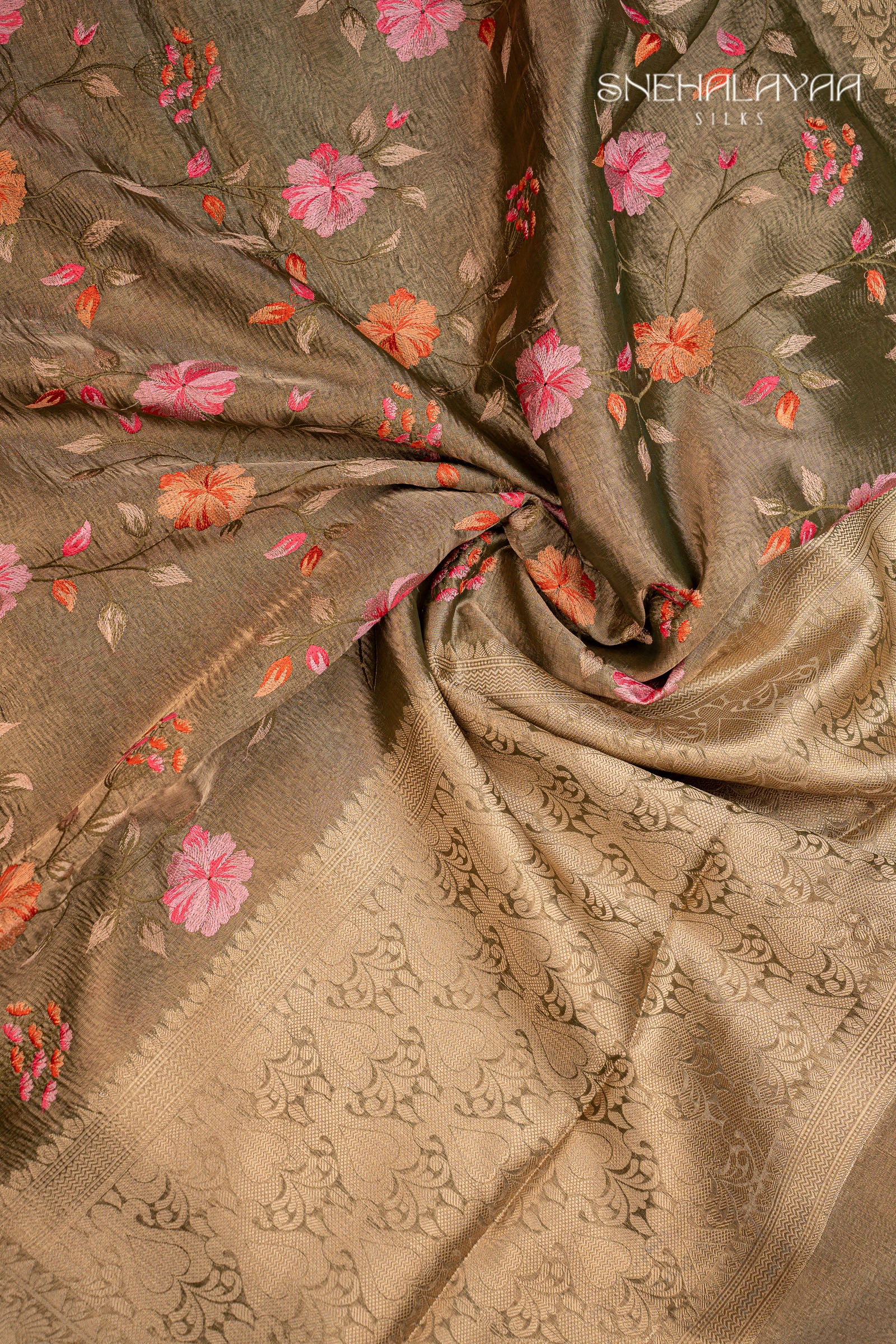Sage Green Crush Tissue Saree