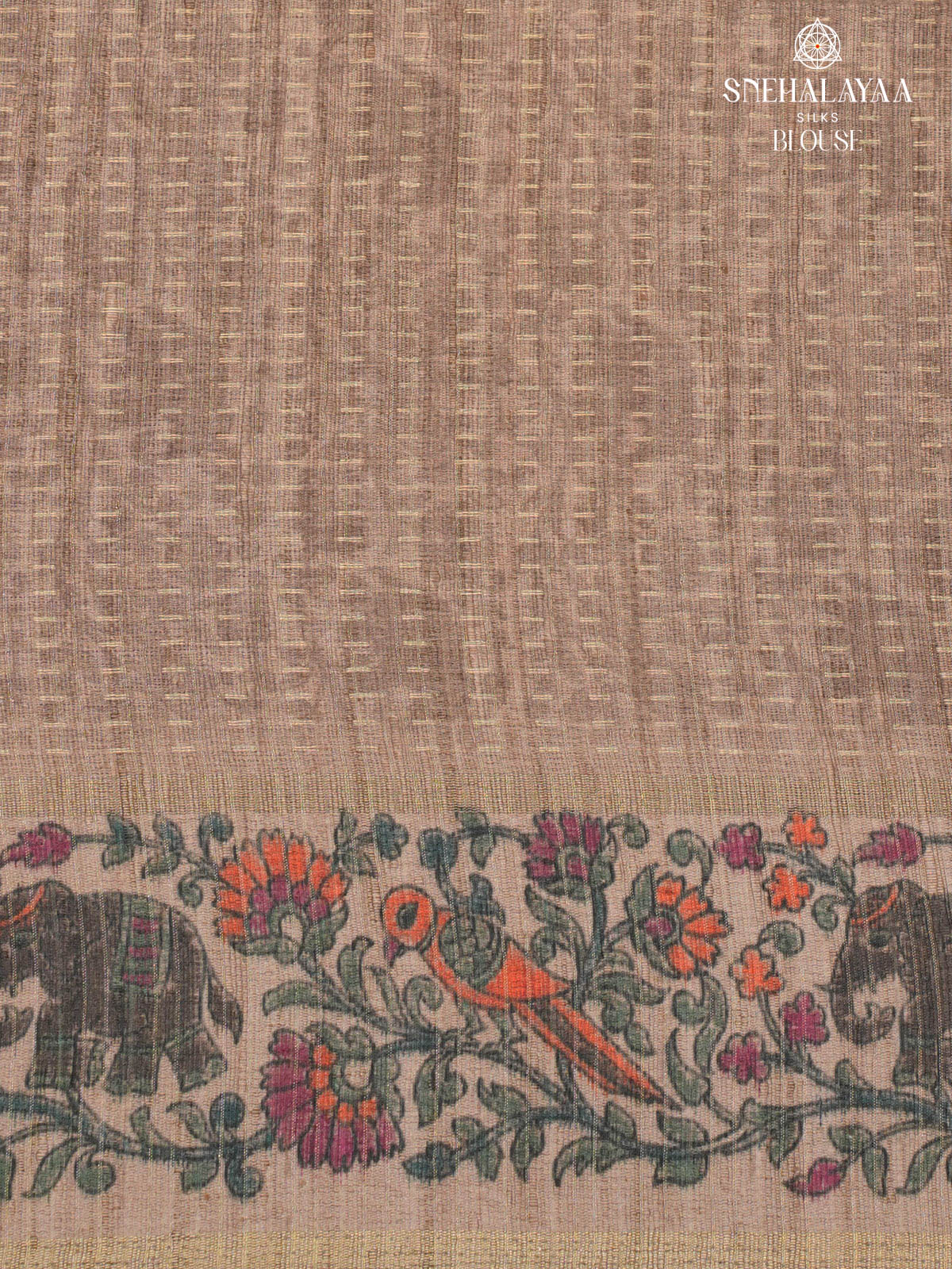 Burgundy Floral Printed Tussar Saree