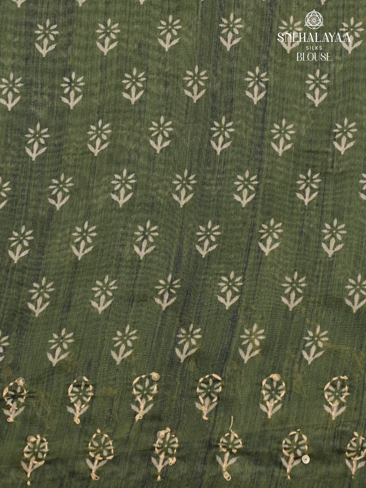 Olive Green Linen Embroidery Saree