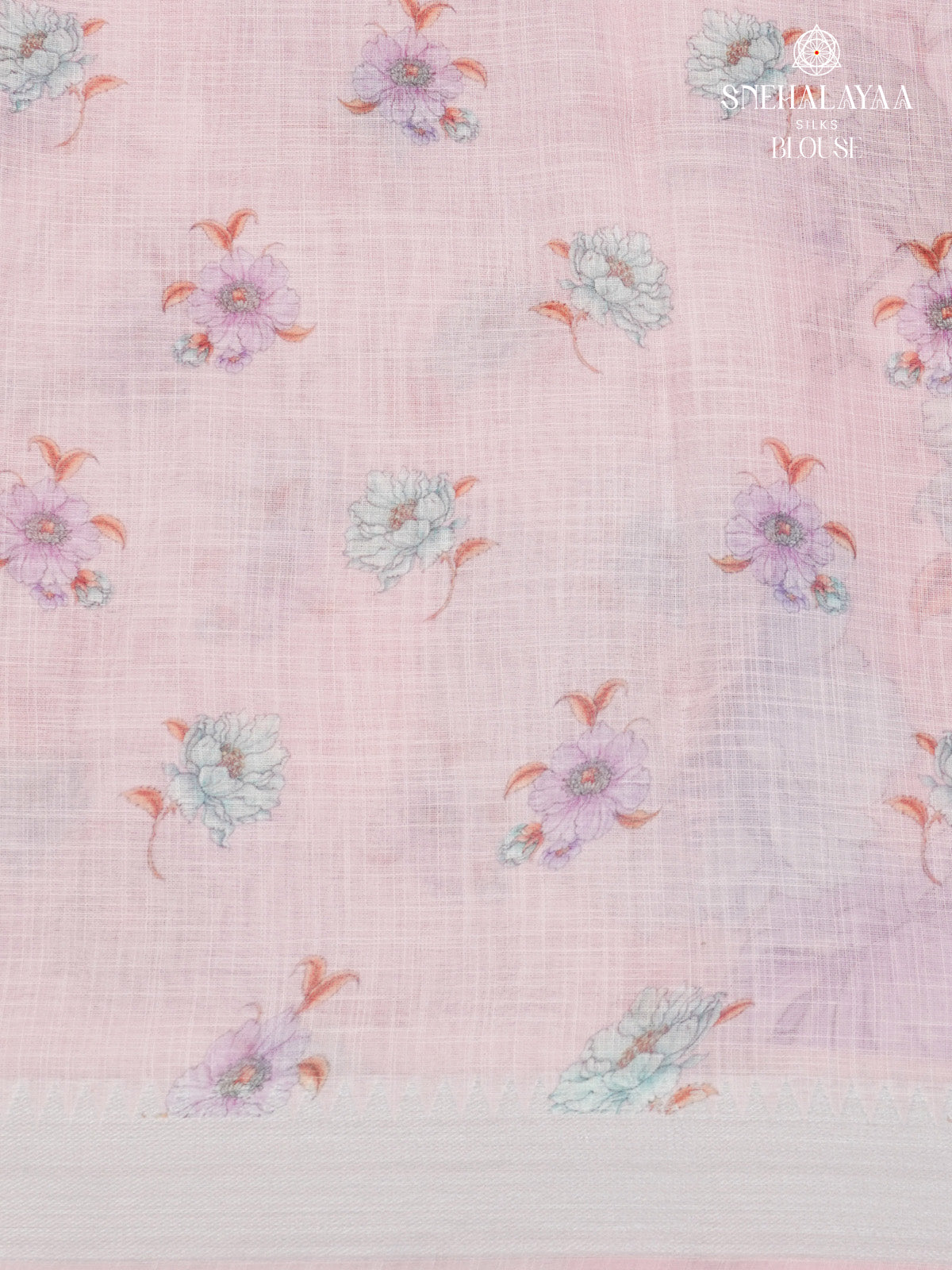 Pastel Pink Printed Linen Saree