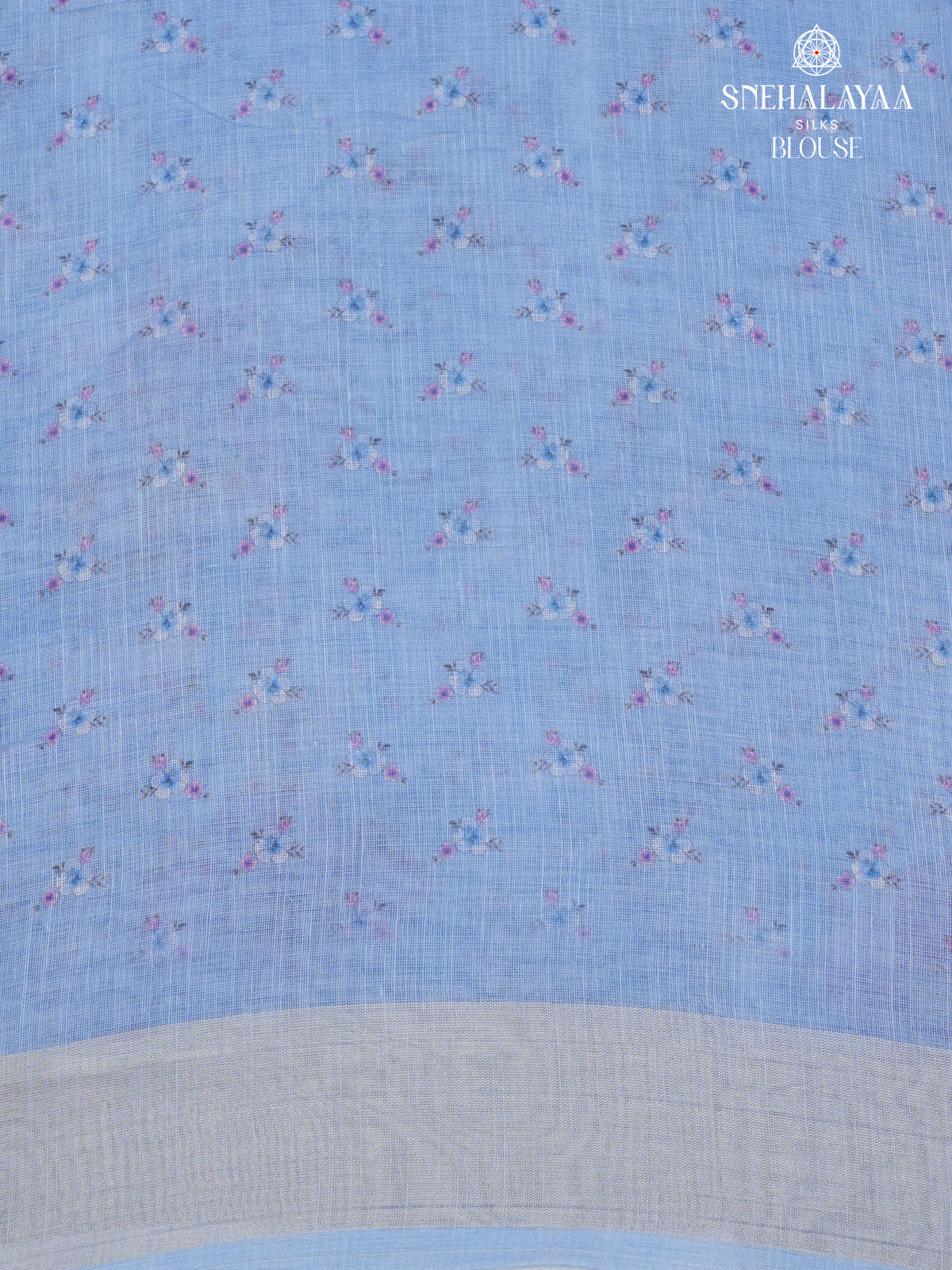 Pastel Blue Printed Linen Saree