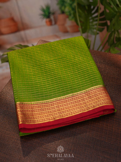 Parrot Green Mysore Silk Saree