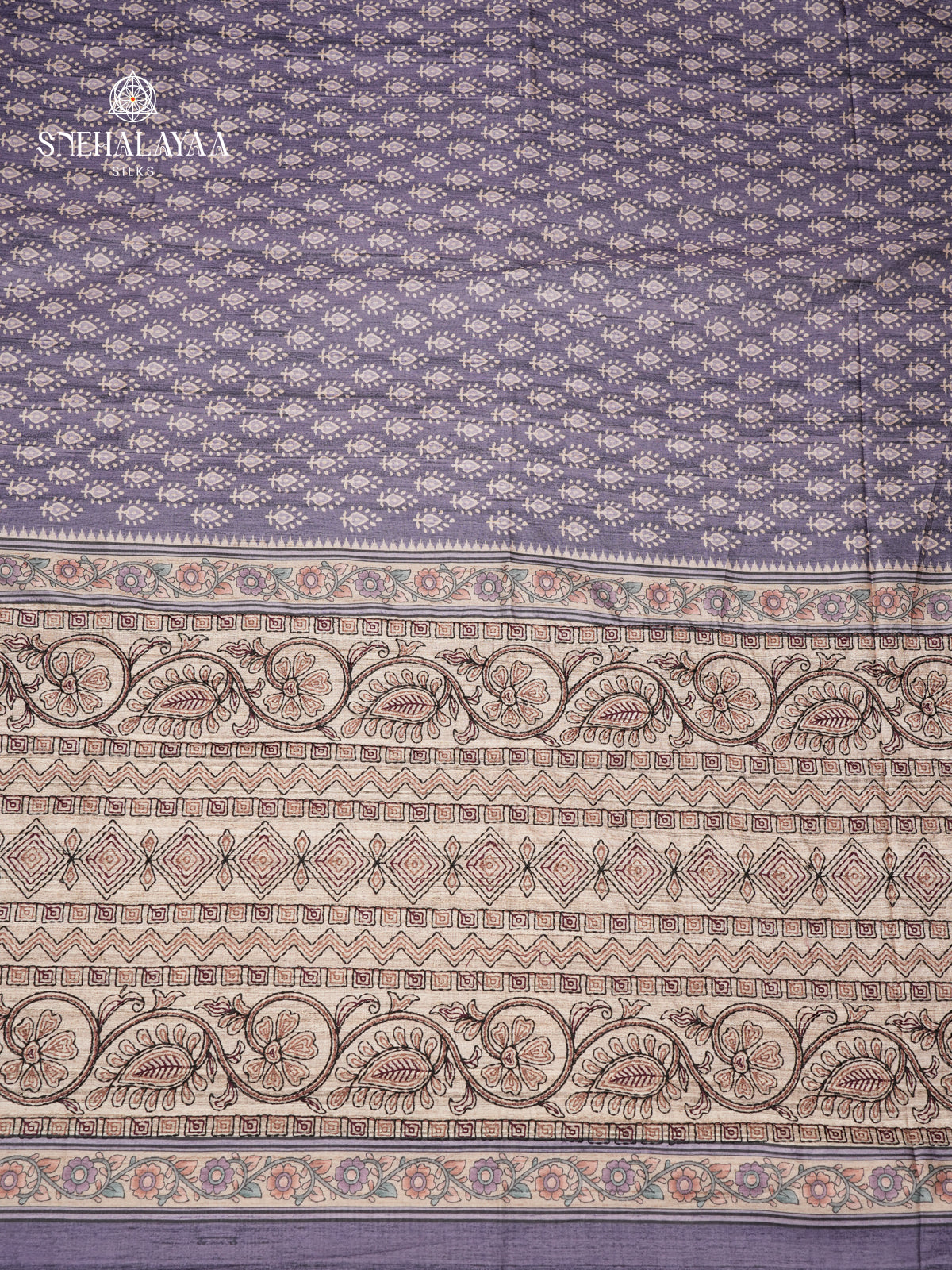 Grey Tussar Embroidery Saree