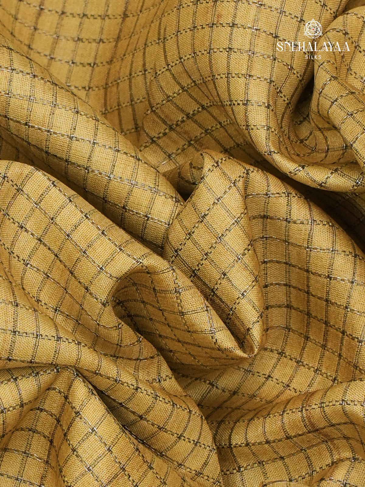 Golden Yellow Floral Printed Tussar Saree