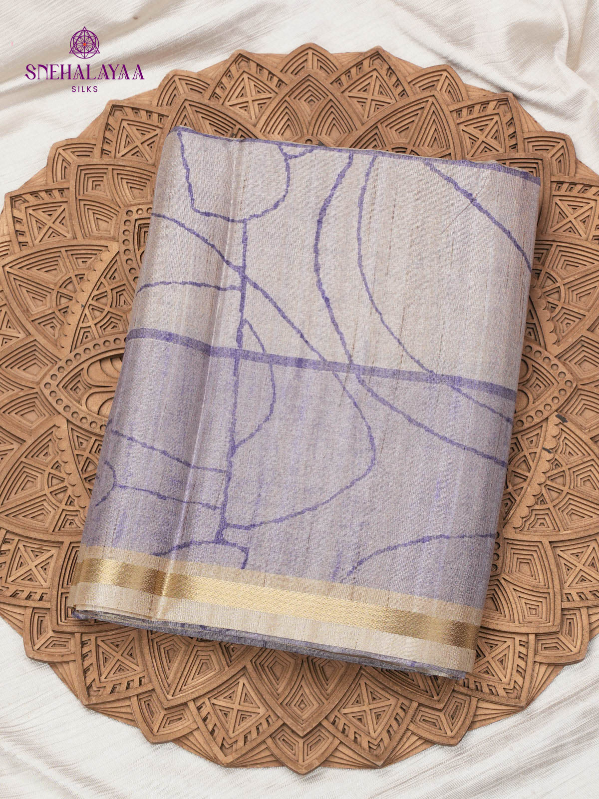 Purple Printed Tussar Saree