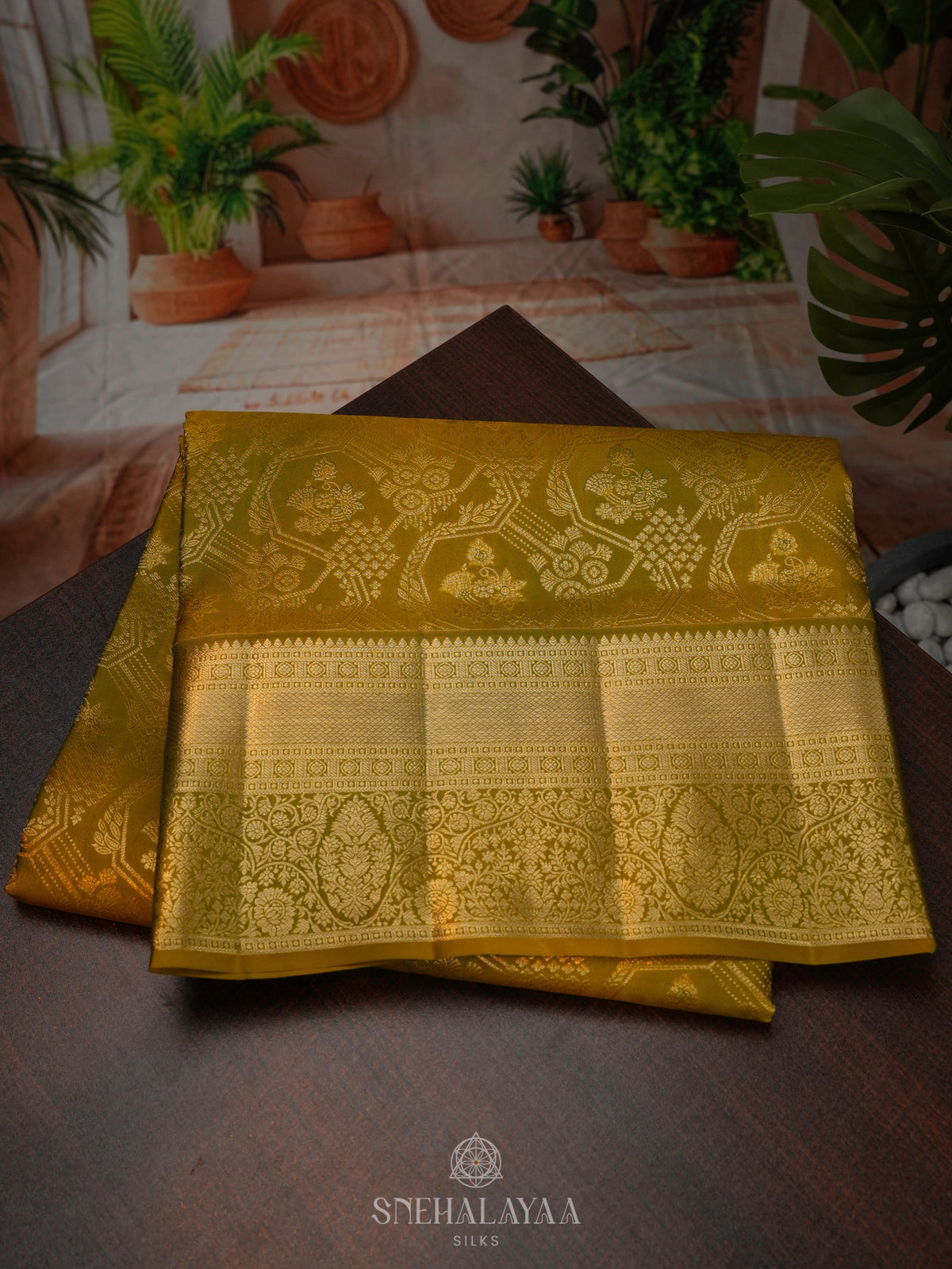 Olive Green Kanjivaram Silk Saree
