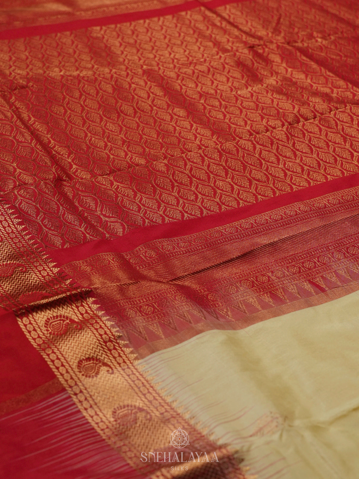 Cream Kanjivaram Silk Saree