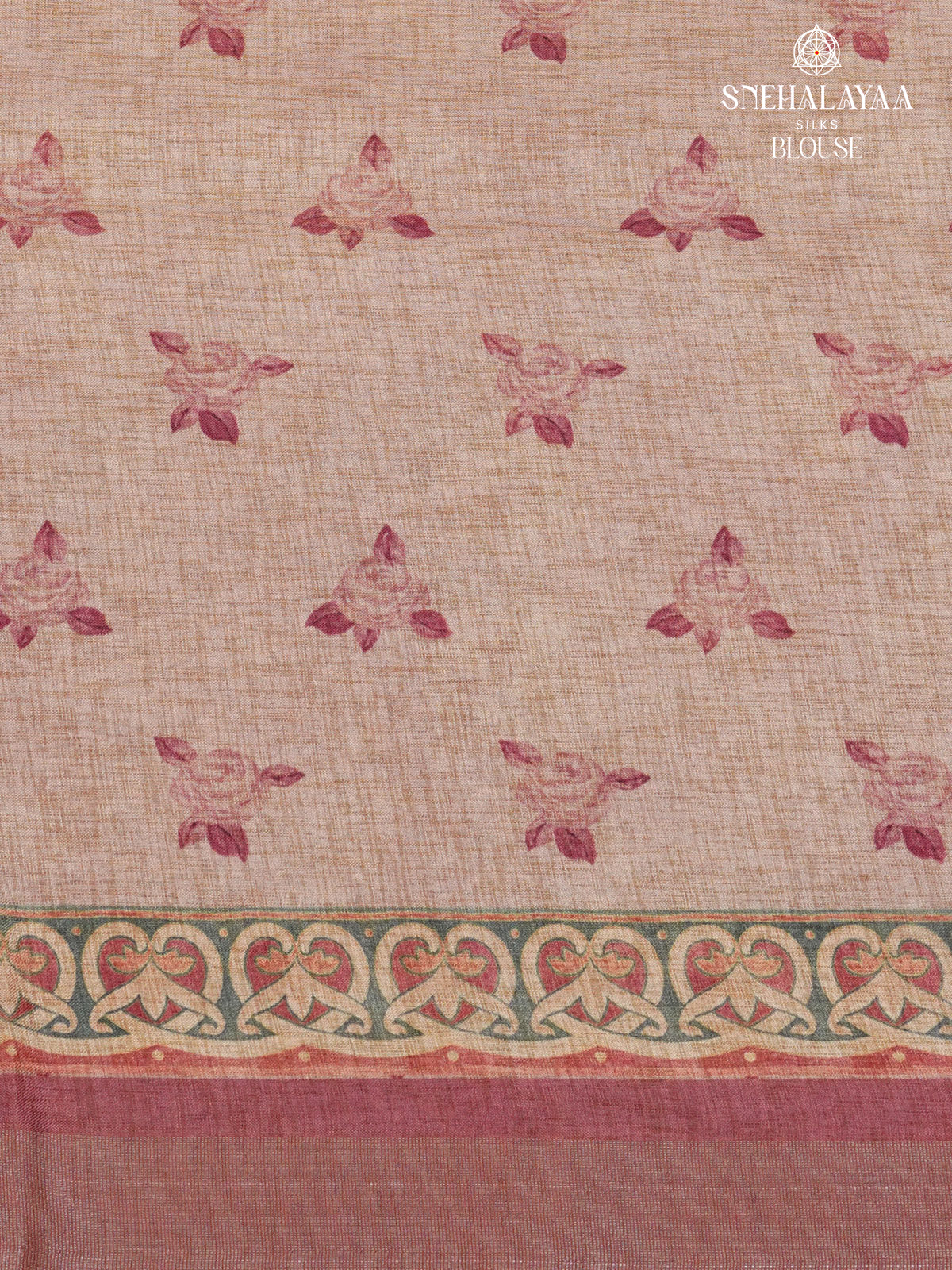 Dusty Rose Floral Printed Tussar Saree