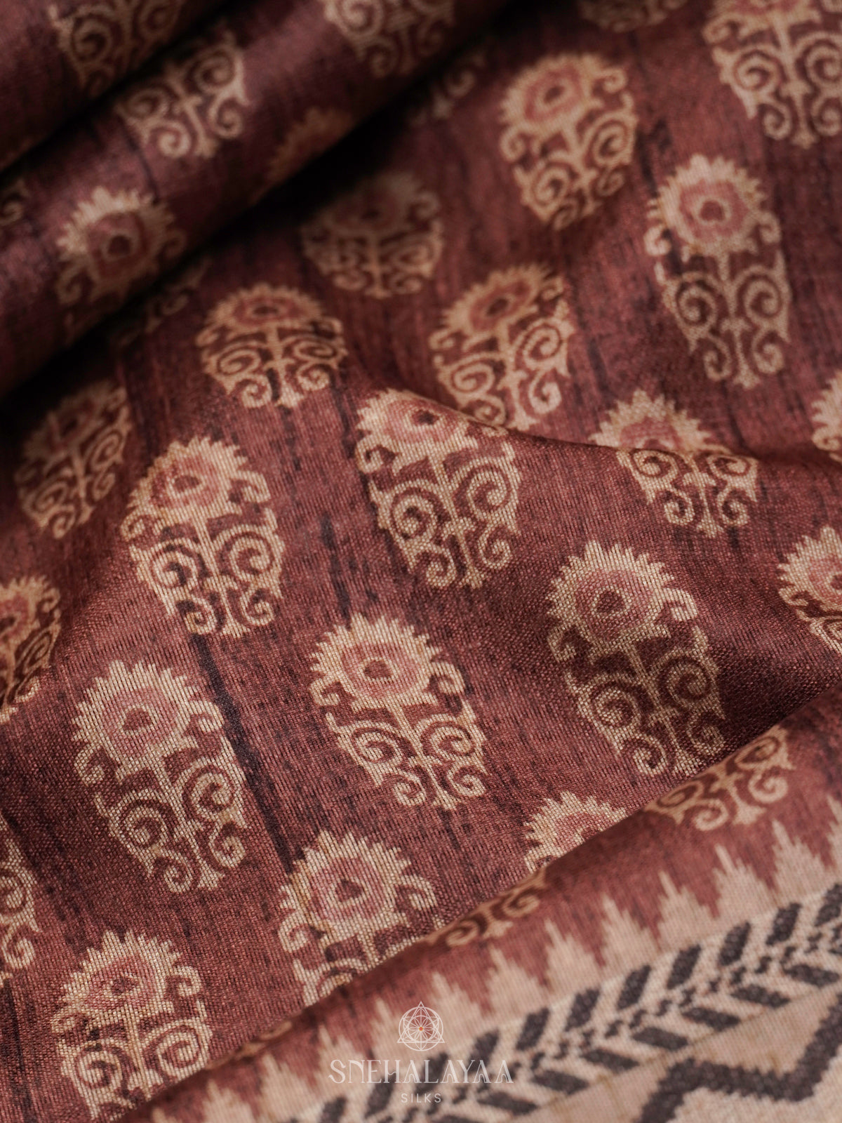 Brown Tussar Embroidery Saree